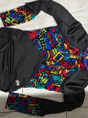 GK Leotard Long Sleeve Black Red Blue Green Yellow Small